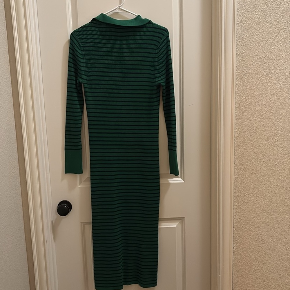 NWT LOFT Green/navy blue Striped v neck Sweater Dress size Large petite - Picture 3 of 4